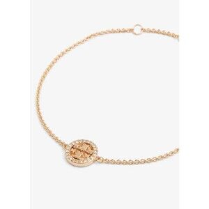 Tory Burch Miller Pave Logo Charm 18K Gold Plated Crystal Pearl Bracelet New